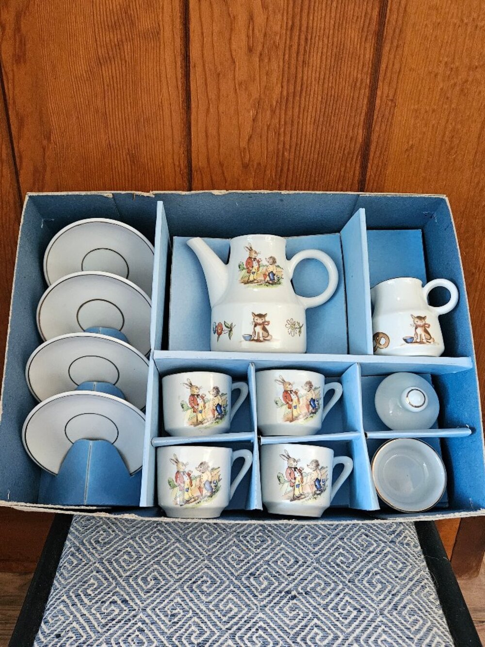 Vintage Kahla Children's Tea Set from GDR, Bunny and Hedgehog Design